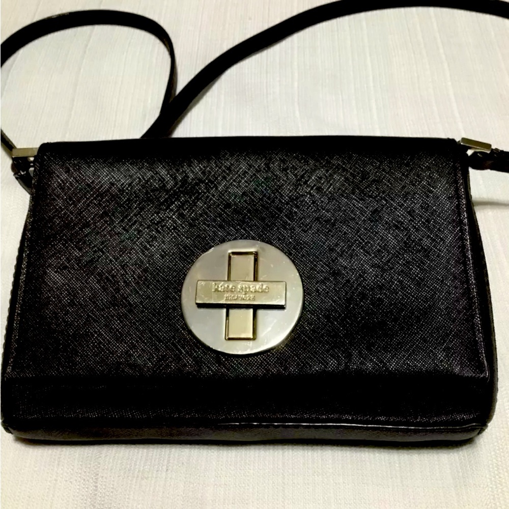 Kate Spade Sally Newbury Lane Black Leather Turn Lock Crossbody Bag